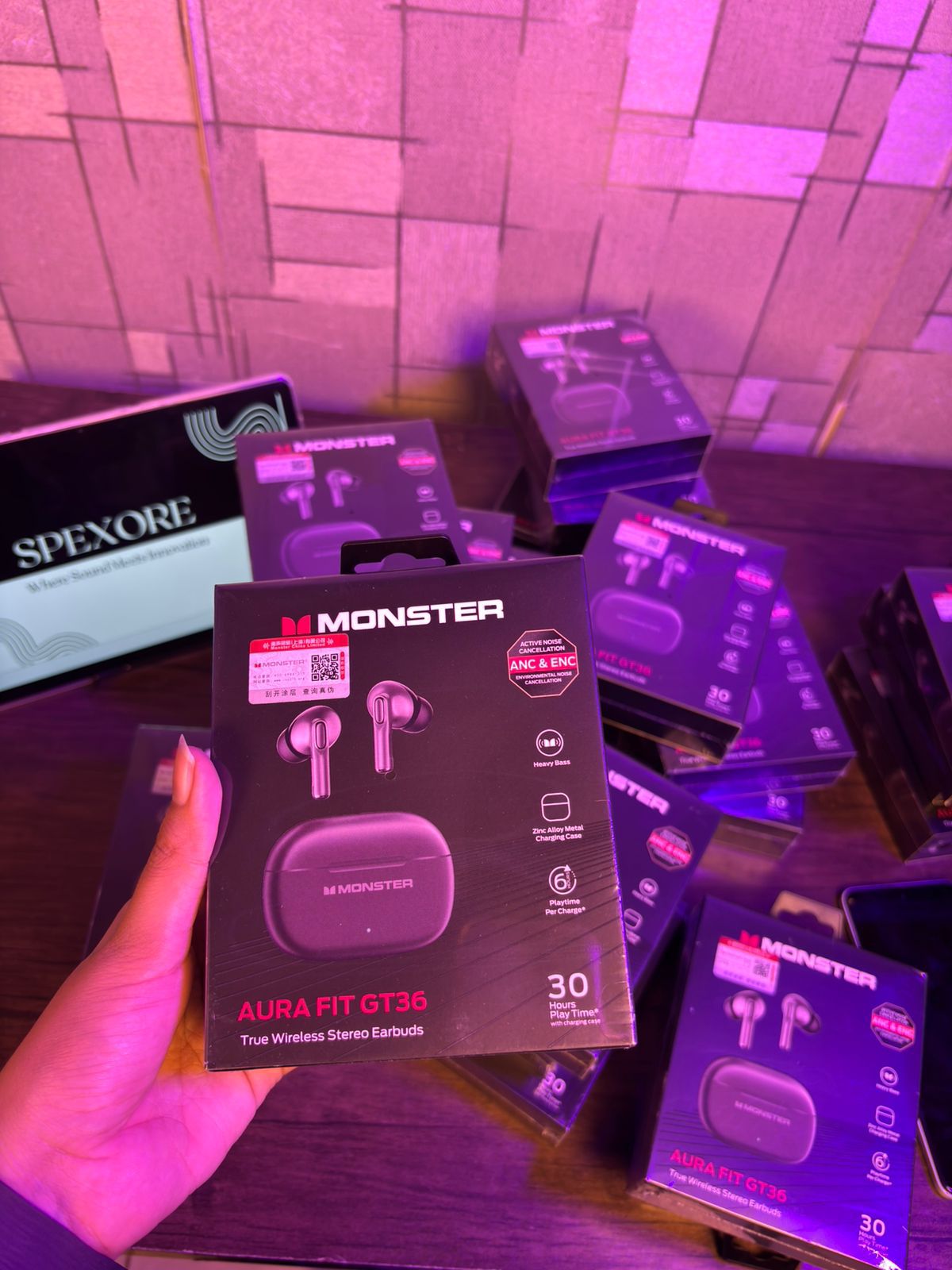 Monster Aura Fit GT36 – True Wireless Stereo Earbuds ANC + ENC Noise Cancellation • 30 Hours Playtime • Heavy Bass • Zinc Alloy Charging Case