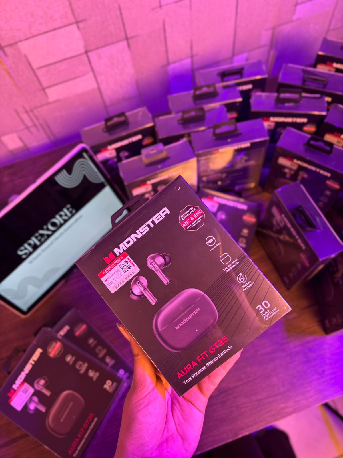 Monster Aura Fit GT36 – True Wireless Stereo Earbuds ANC + ENC Noise Cancellation • 30 Hours Playtime • Heavy Bass • Zinc Alloy Charging Case