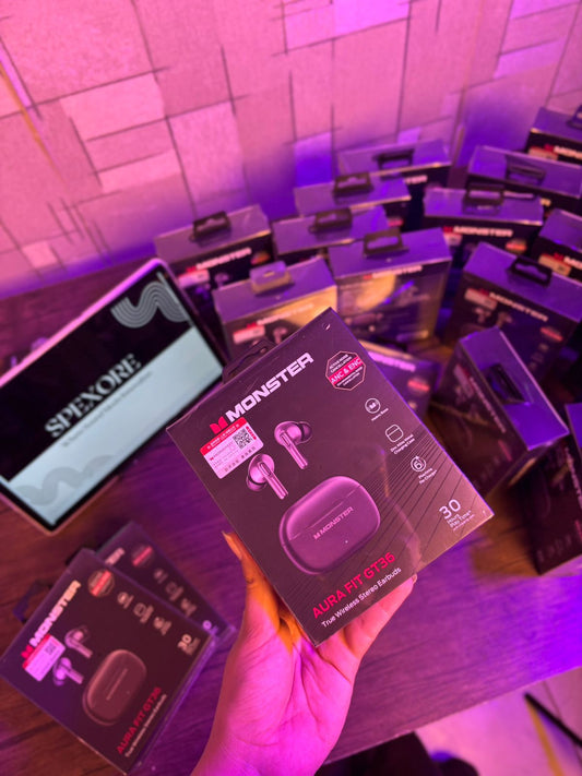 Monster Aura Fit GT36 – True Wireless Stereo Earbuds ANC + ENC Noise Cancellation • 30 Hours Playtime • Heavy Bass • Zinc Alloy Charging Case