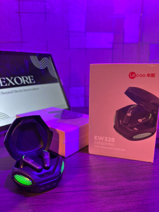 Lecoo EW328 – TWS Bluetooth Gaming Earbuds (Green LED) Bluetooth 5.3 • Gaming LED Design • 4h Playtime • 300mAh Case • Low-Latency Audio