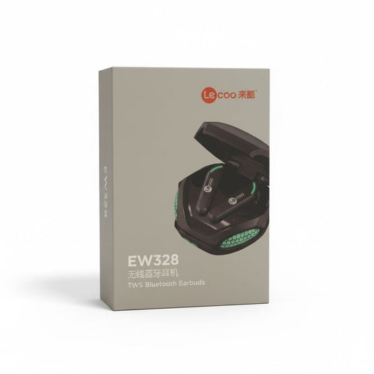 Lecoo EW328 – TWS Bluetooth Gaming Earbuds (Green LED) Bluetooth 5.3 • Gaming LED Design • 4h Playtime • 300mAh Case • Low-Latency Audio